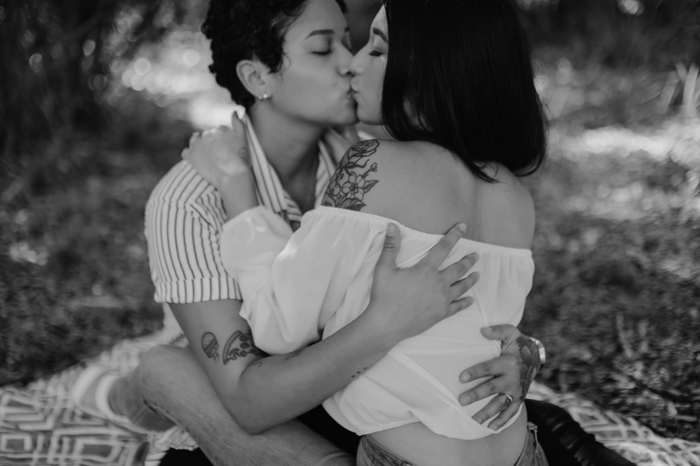 Naples Couples Photographer, black and white of lesbian couple kissing